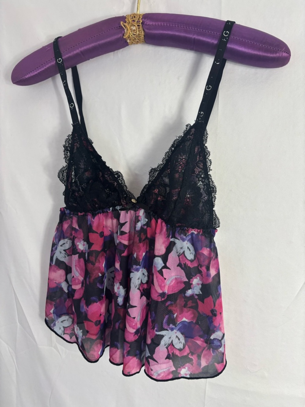 Y2K Black Lace Bust Floral Mesh Babydoll Coquette Fairy Grunge Tank Top Size S-M